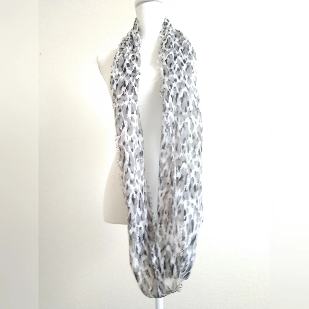 Collection Eighteen Abstract Animal Print Infinity Scarf Gray White Circle Loop